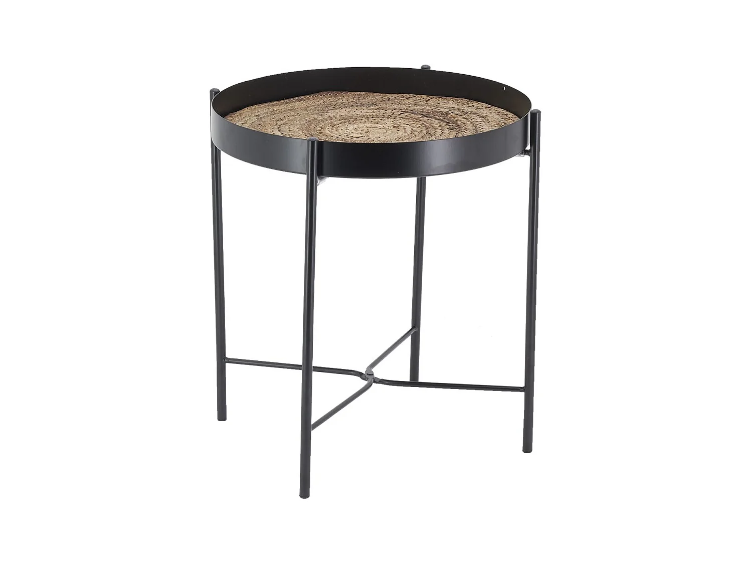 Table ronde en métal et jonc