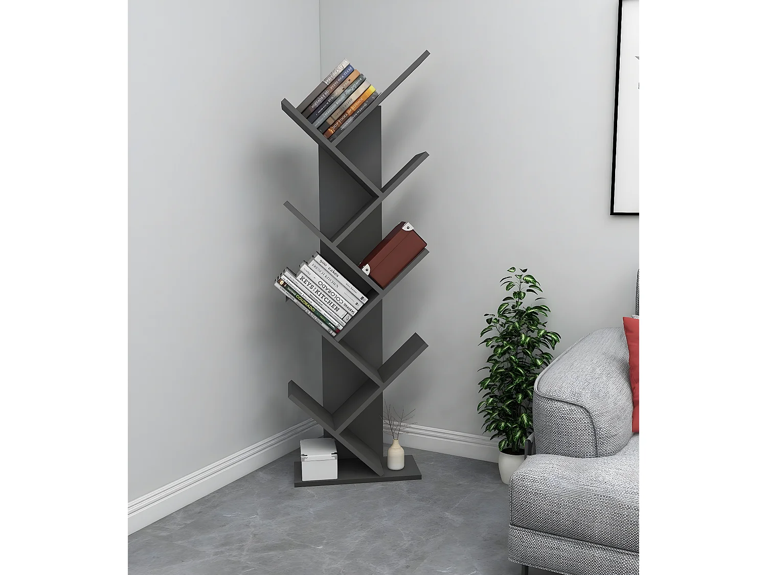 Estantería Kailua 410, Abierto, Aglomerado laminado, 129x46x22cm, Antracita