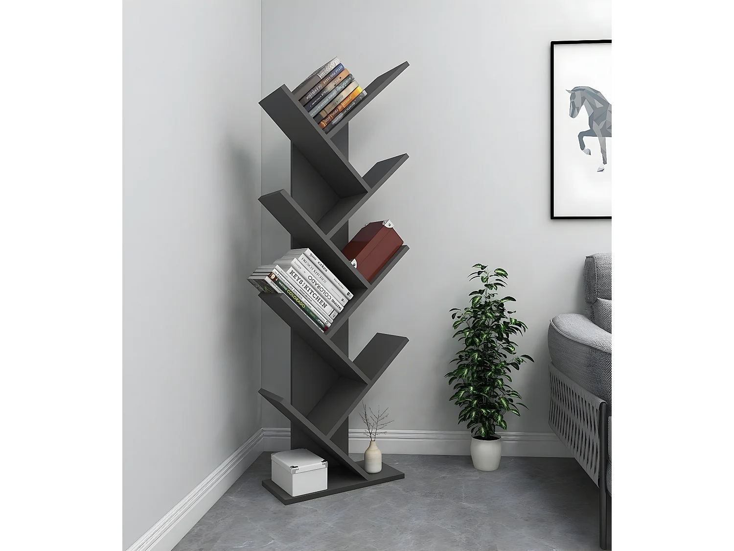 Estantería Kailua 410, Abierto, Aglomerado laminado, 129x46x22cm, Antracita