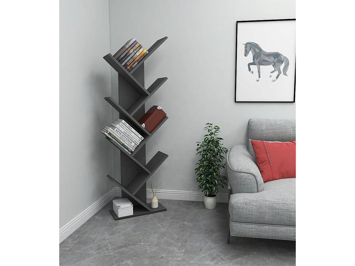 Moderne boekenkast – 128,5 cm hoog, 46 cm breed – antraciet – melamine gecoate spaanplaat