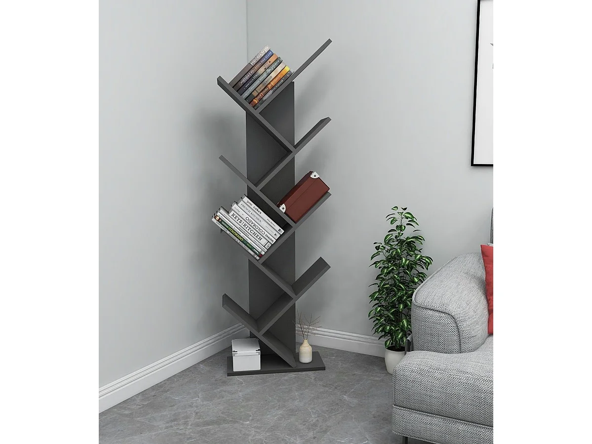 Moderne boekenkast – 128,5 cm hoog, 46 cm breed – antraciet – melamine gecoate spaanplaat