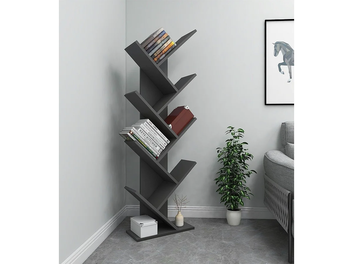 Moderne boekenkast – 128,5 cm hoog, 46 cm breed – antraciet – melamine gecoate spaanplaat