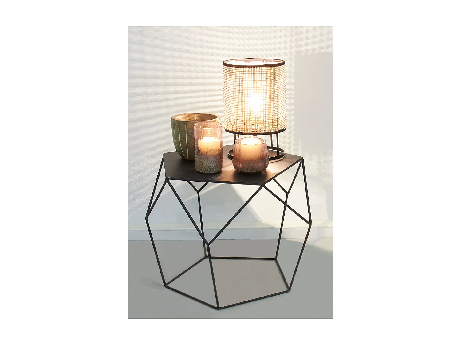 Lampe de chevet ronde en métal et cannage (Lot de 2)