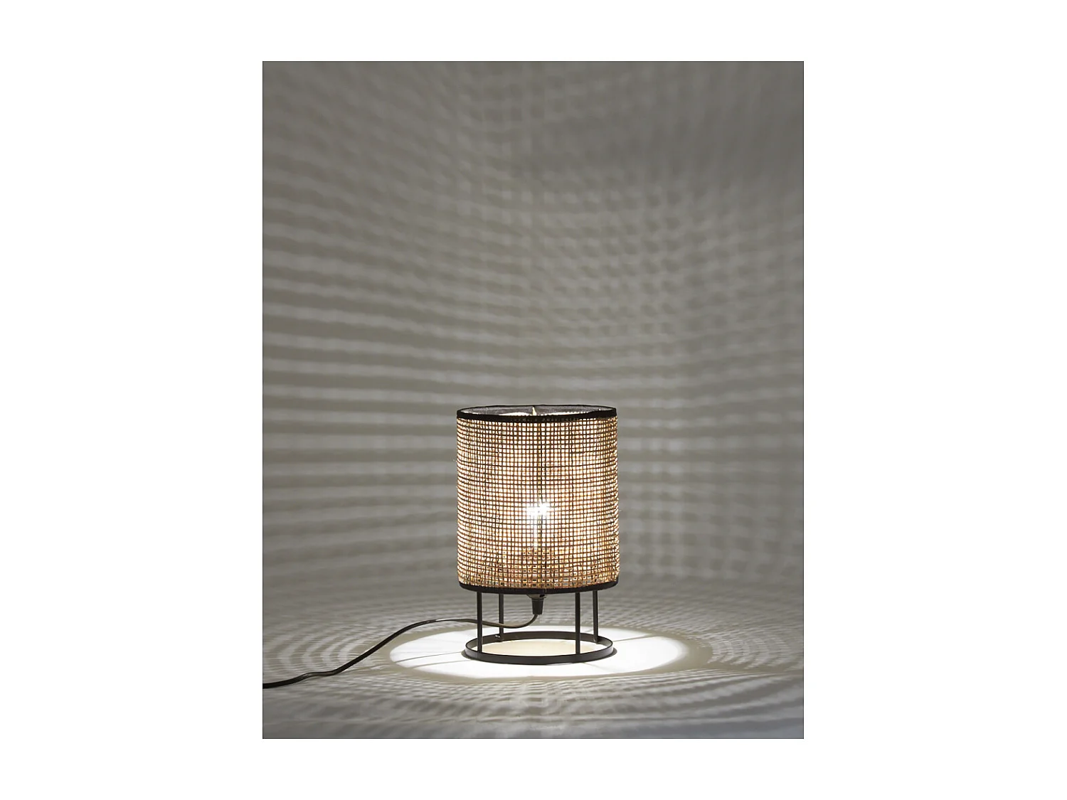 Lampe de chevet ronde en métal et cannage (Lot de 2)