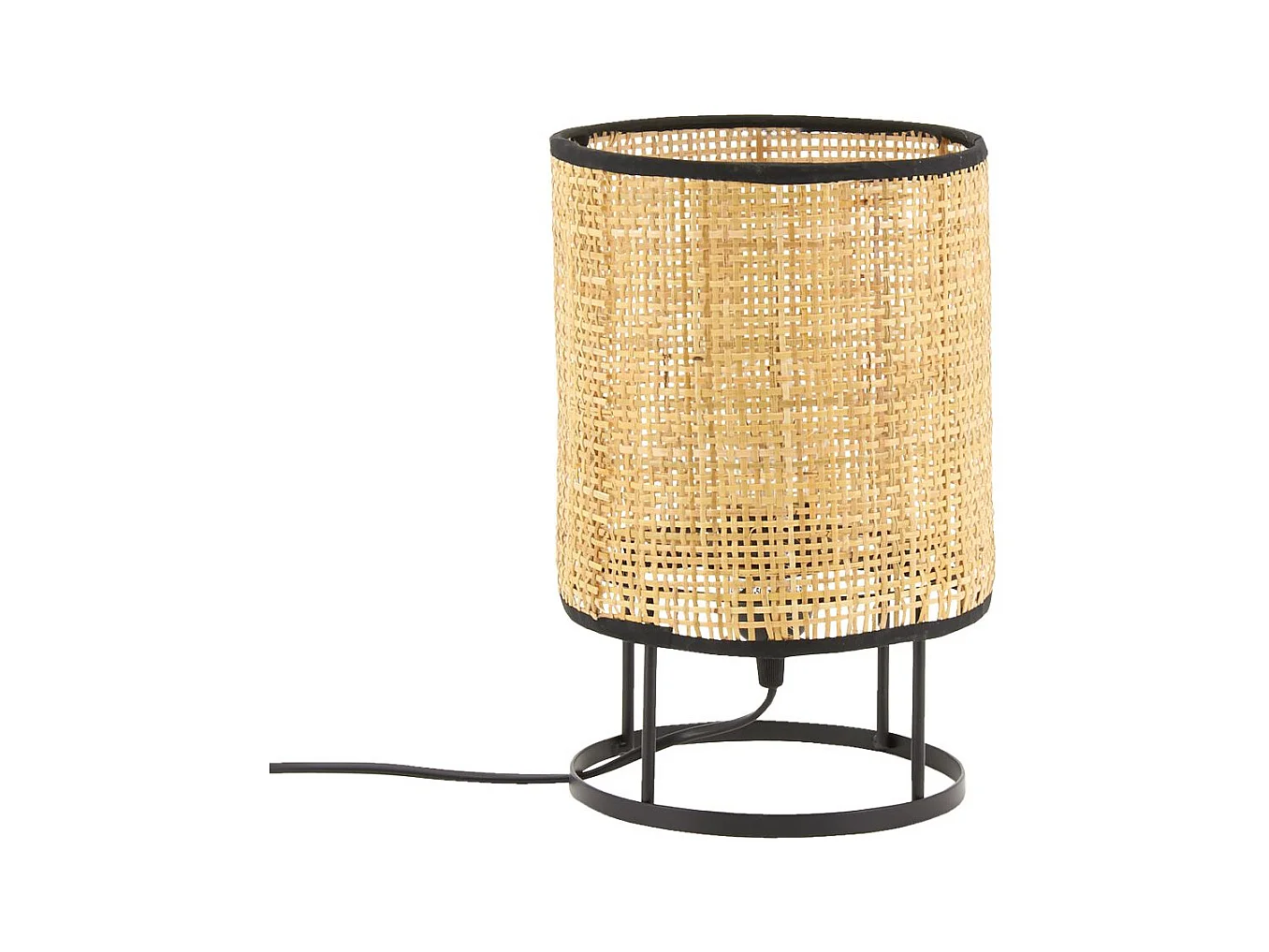 Lampe de chevet ronde en métal et cannage (Lot de 2)