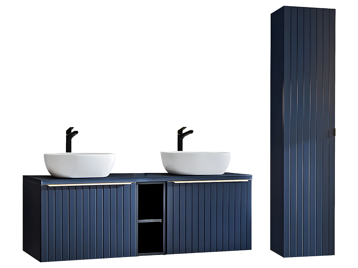Conjunto de móveis de casa de banho com lavatório duplo Éros azul 140cm