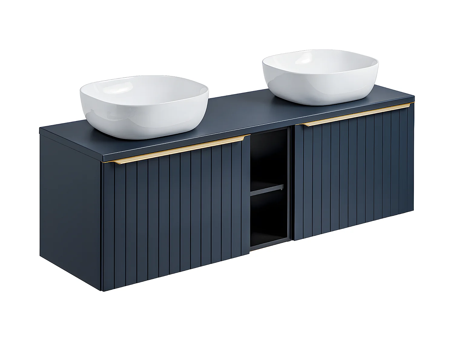 Conjunto de móveis de casa de banho com lavatório duplo Éros azul 140cm