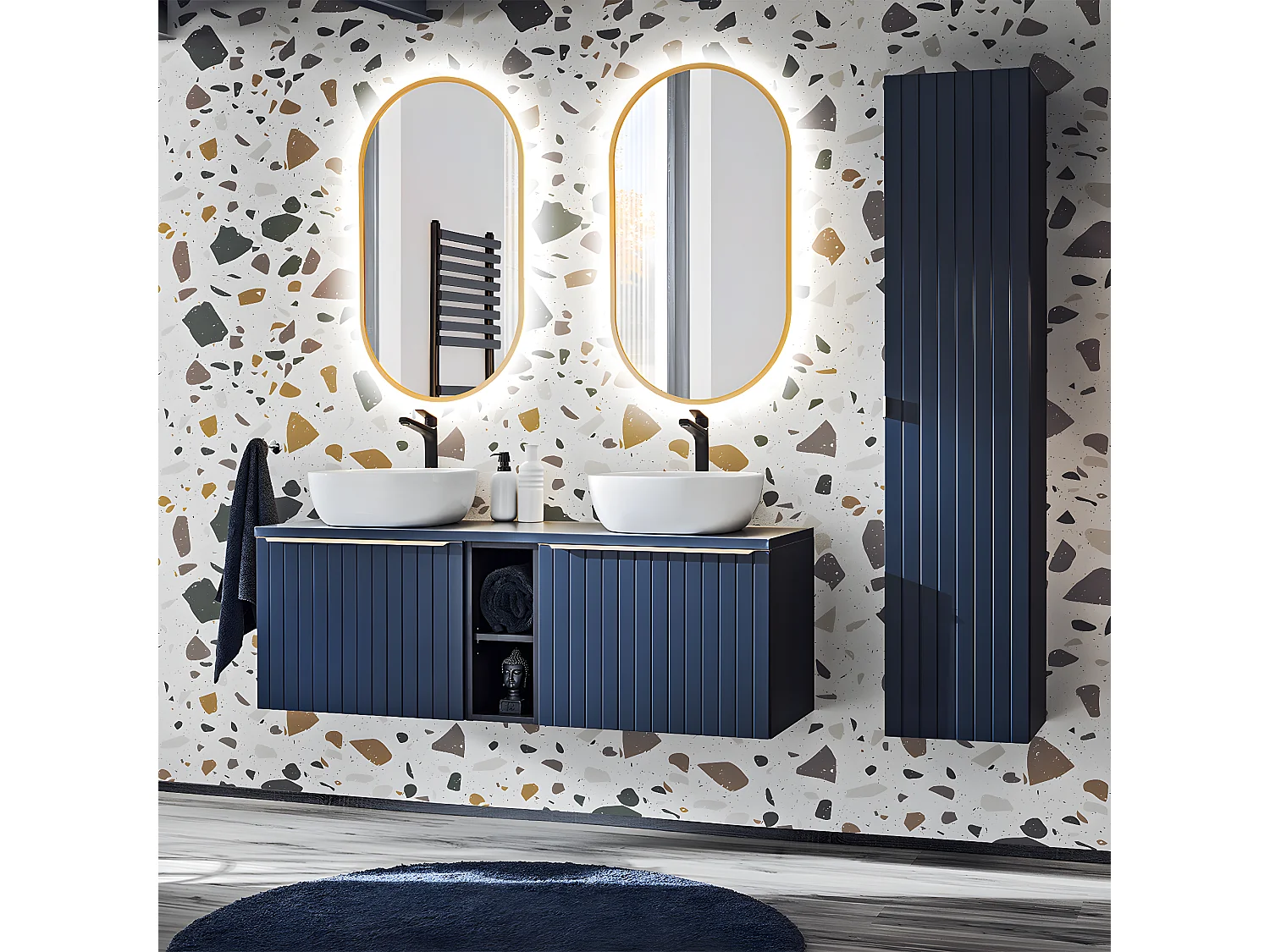 Móvel de lavatório duplo Éros azul 140cm