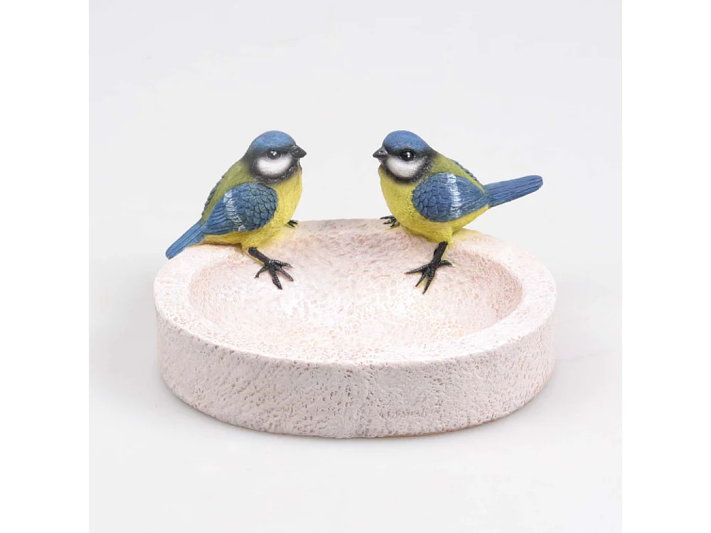 Bain oiseau en résine avec oiseaux 20 x 15 x 10.5 cm Mésange charbonnière