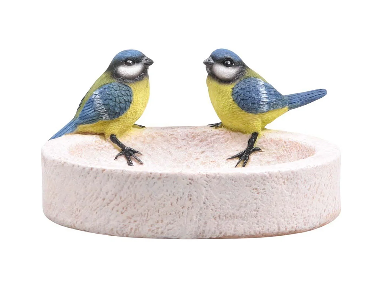 Bain oiseau en résine avec oiseaux 20 x 15 x 10.5 cm Mésange charbonnière