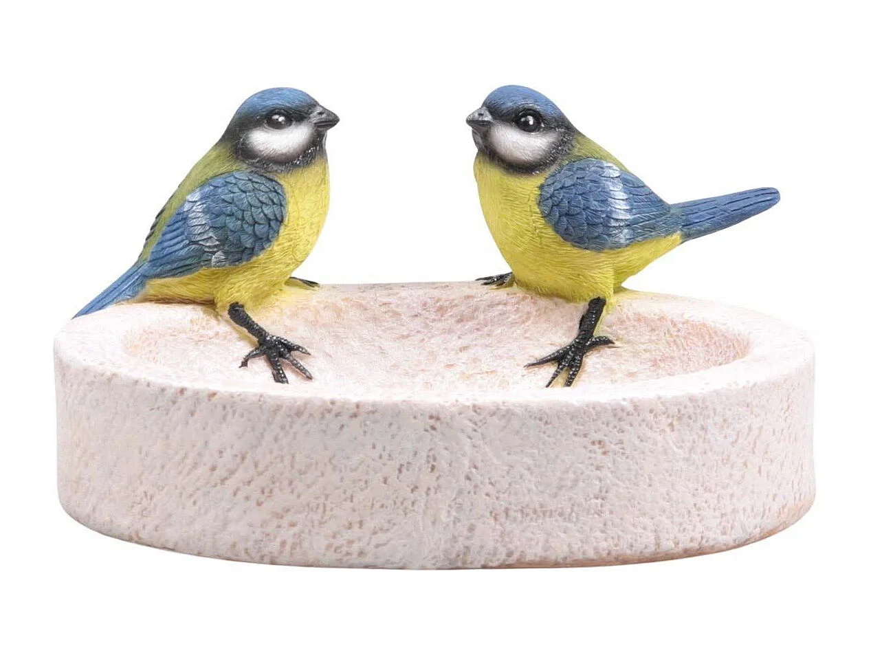 Bain oiseau en résine avec oiseaux 20 x 15 x 10.5 cm Mésange charbonnière