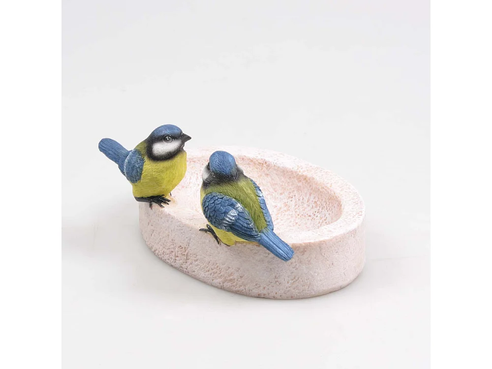 Bain oiseau en résine avec oiseaux 20 x 15 x 10.5 cm Mésange charbonnière