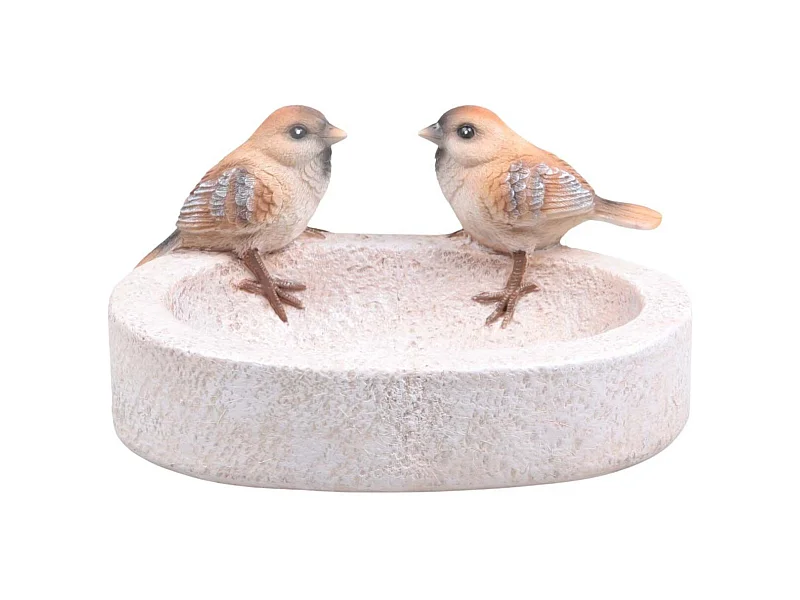 Bain oiseau en résine avec oiseaux 20 x 15 x 10.5 cm Moineau
