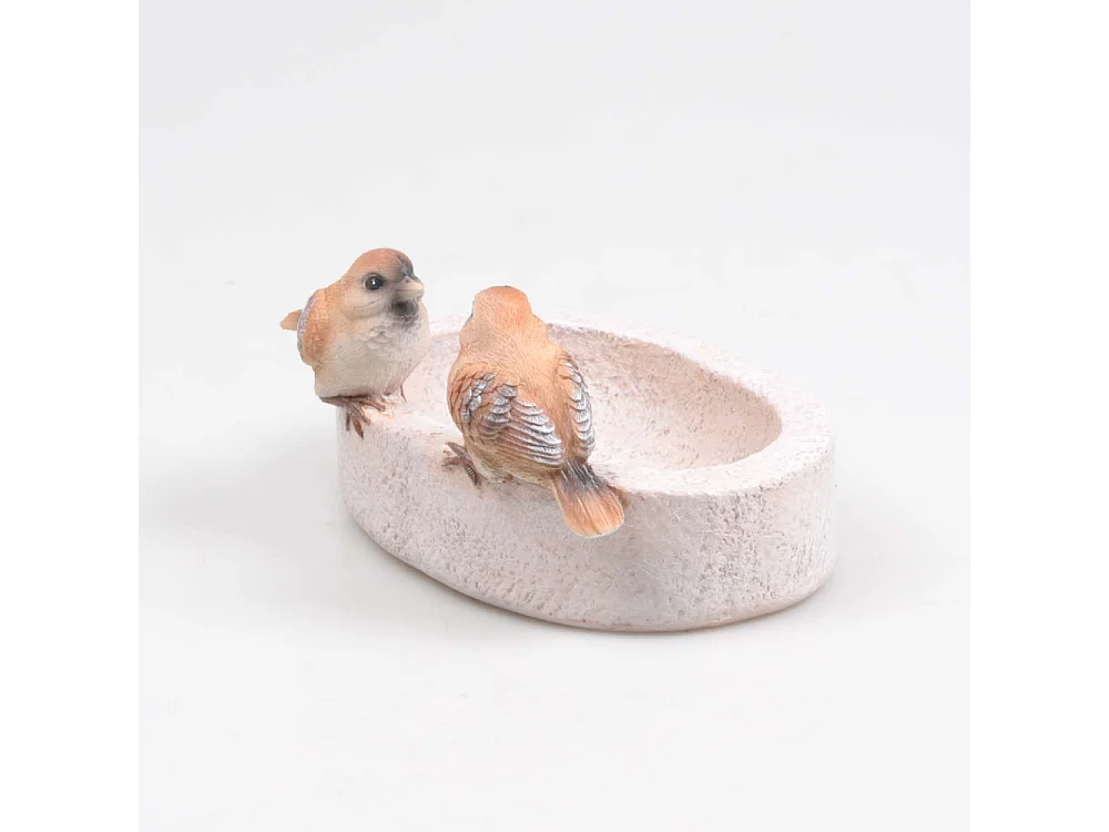 Bain oiseau en résine avec oiseaux 20 x 15 x 10.5 cm Moineau