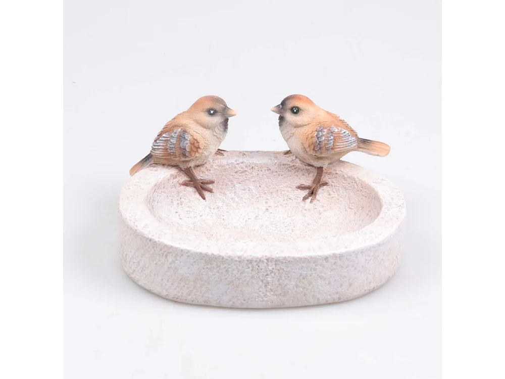 Bain oiseau en résine avec oiseaux 20 x 15 x 10.5 cm Moineau