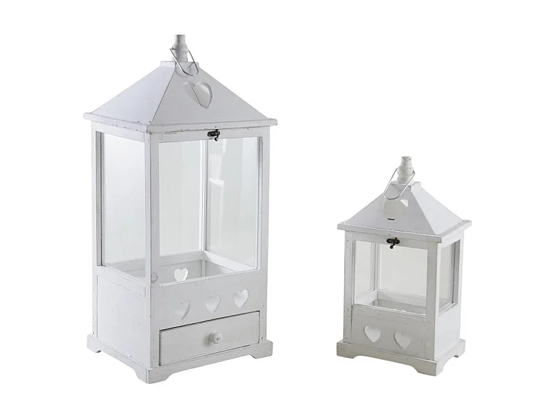 Lanternes en bois blanchi (lot de 2)