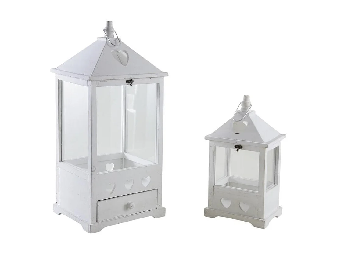 Lanternes en bois blanchi (lot de 2)