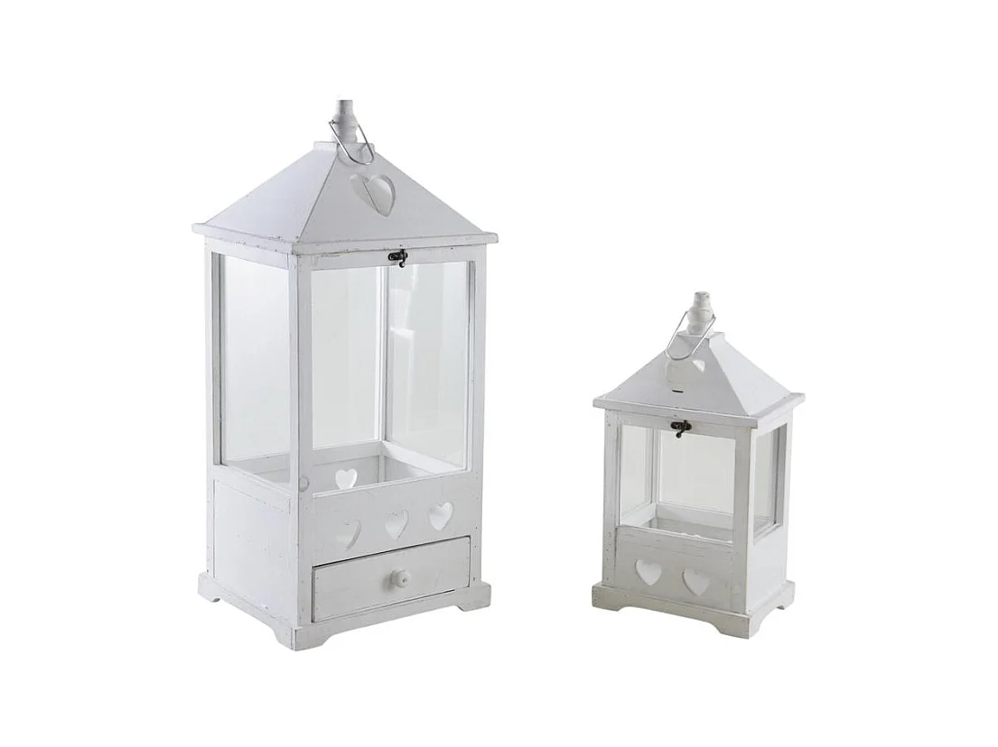 Lanternes en bois blanchi (lot de 2)