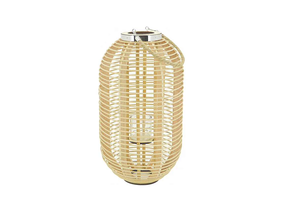 Lanterne en rotin naturel + verre