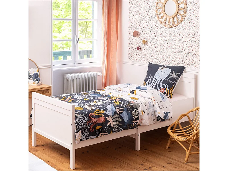 Parure de lit coton imprimé marin 200x200 cm bleu