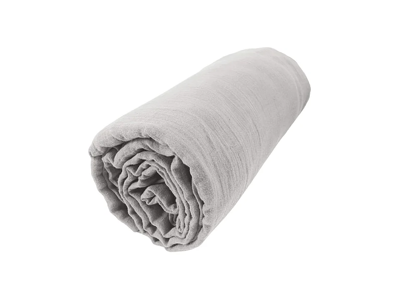 Drap housse bonnet 30 cm 100% gaze de coton unie gris 200x200 cm