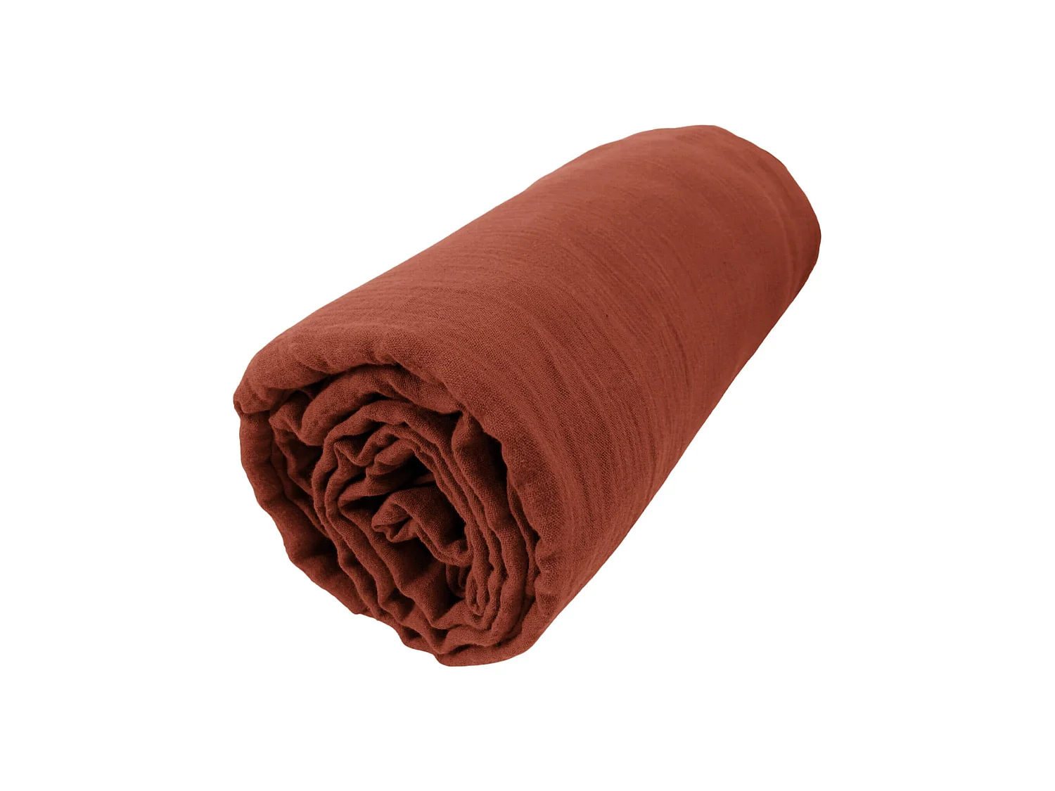 Drap housse bonnet 30 cm 100% gaze de coton unie terracotta 200x200 cm