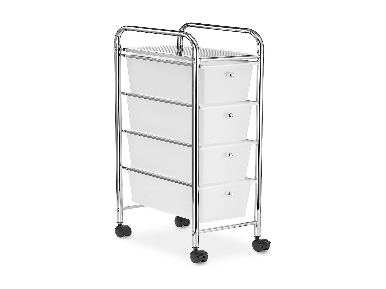 Caisson de rangement sur roulettes GINA, colonne 4 tiroirs et 1 étagère pour salle de bain ou bureau, en plastique et métal