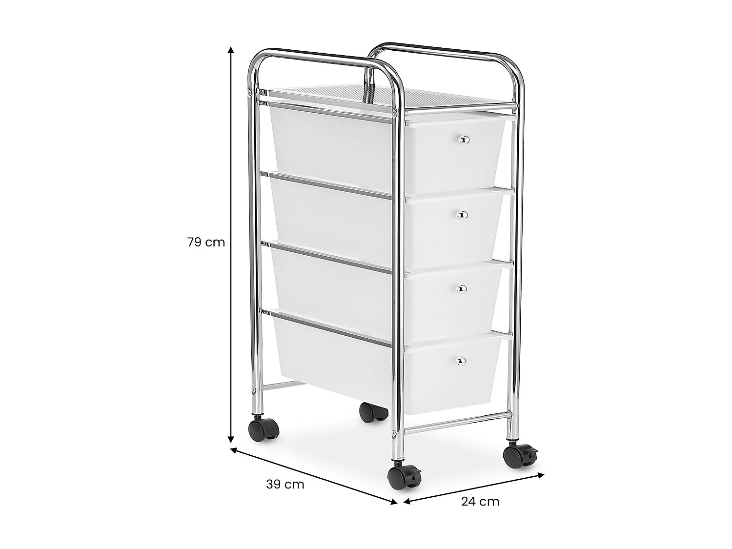 Caisson de rangement sur roulettes GINA, colonne 4 tiroirs et 1 étagère pour salle de bain ou bureau, en plastique et métal