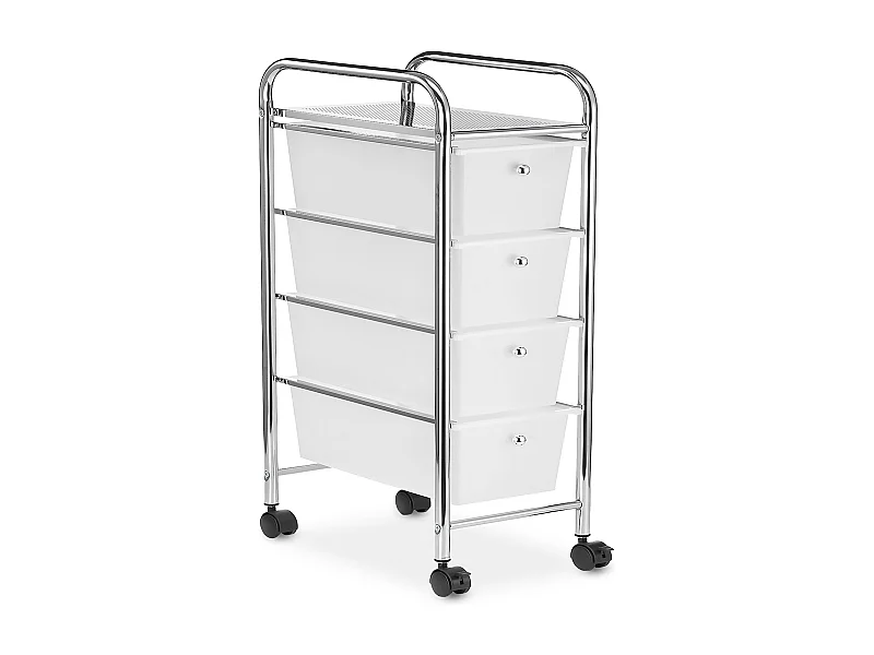 Caisson de rangement sur roulettes GINA, colonne 4 tiroirs et 1 étagère pour salle de bain ou bureau, en plastique et métal