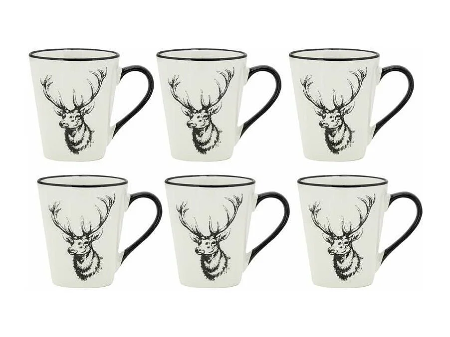 Vaisselle Cerf en porcelaine blanche et noire (lot de 6) Tasse