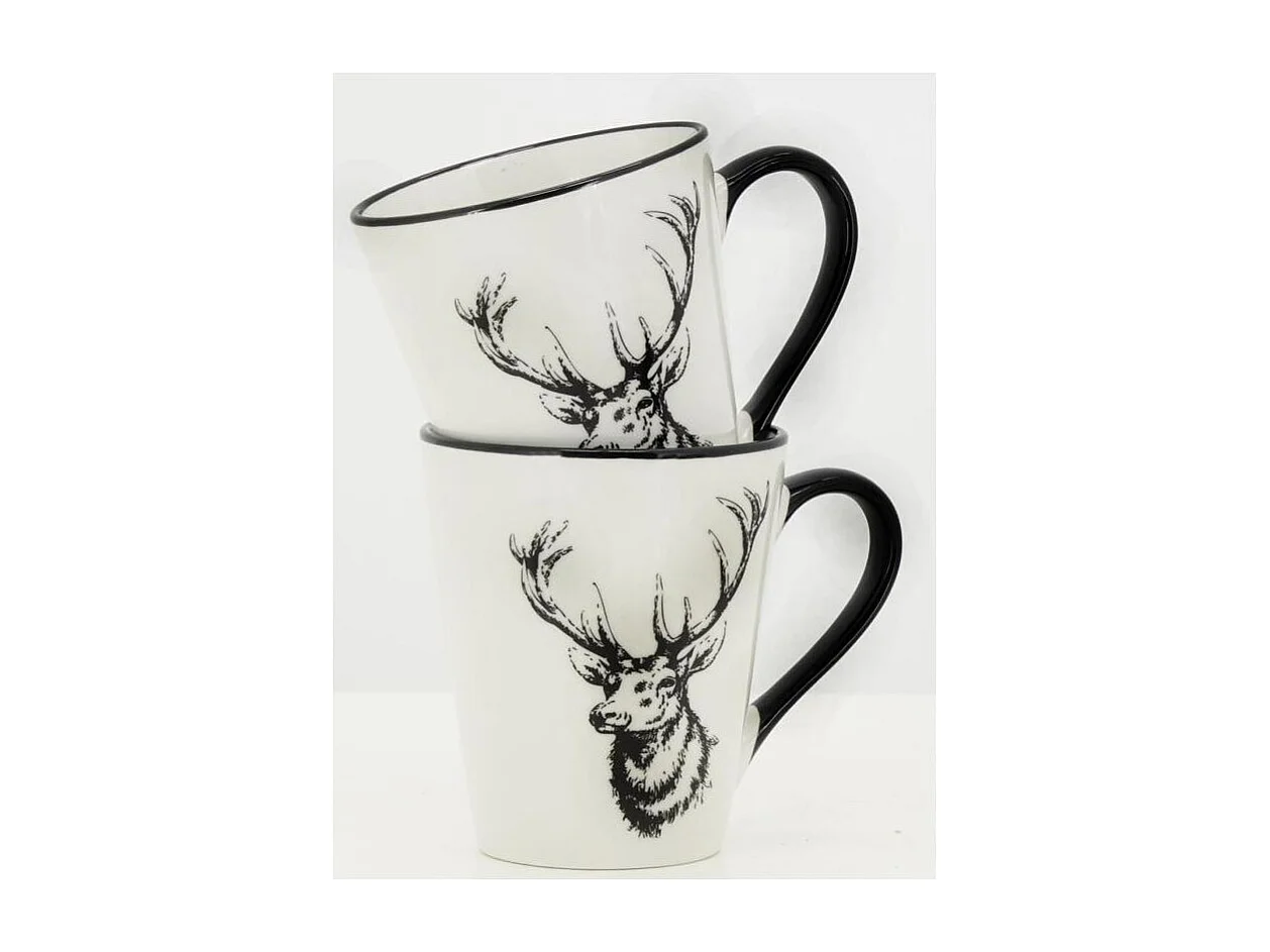 Vaisselle Cerf en porcelaine blanche et noire (lot de 6) Tasse