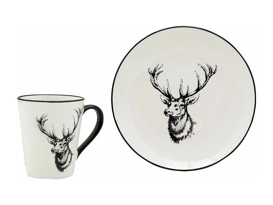 Vaisselle Cerf en porcelaine blanche et noire (lot de 6) Tasse