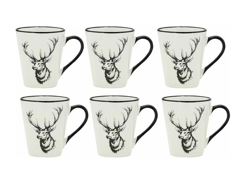 Vaisselle Cerf en porcelaine blanche et noire (lot de 6) Tasse