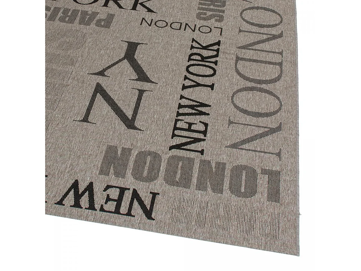 tapis salle à manger 200x290 tissé gris rectangle motif texte LYN45 FOUNTI