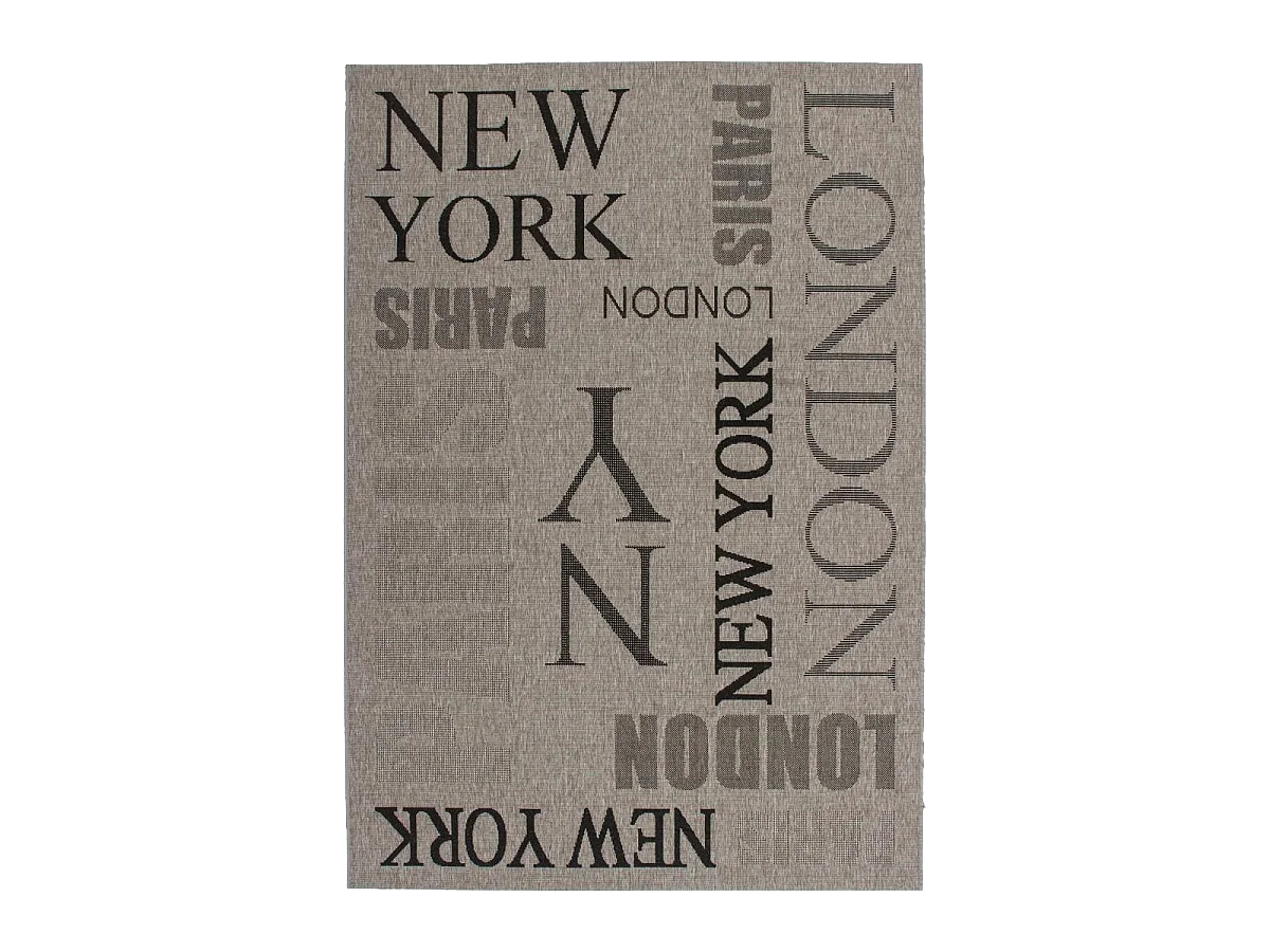 tapis salon 120x170 tissé gris rectangle motif texte LYN45 FOUNTI