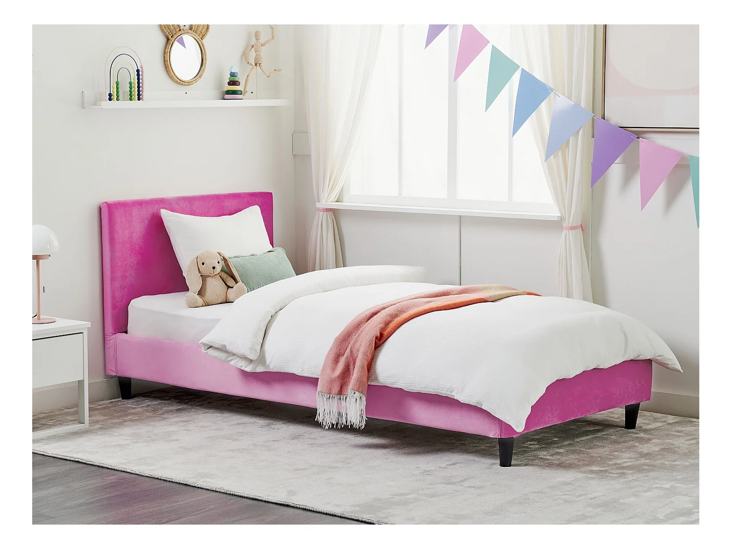 Lit avec sommier Velours FITOU 90 x 200 cm Rose fushia