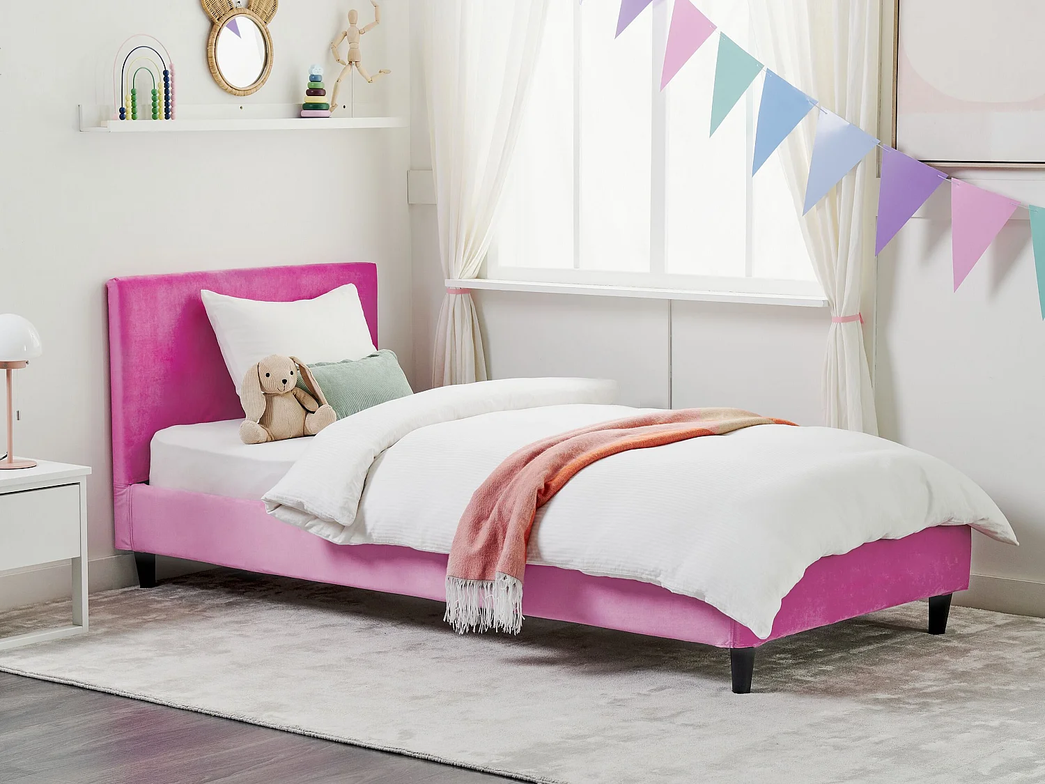 Lit simple en velours rose fuchsia 90 x 200 cm FITOU