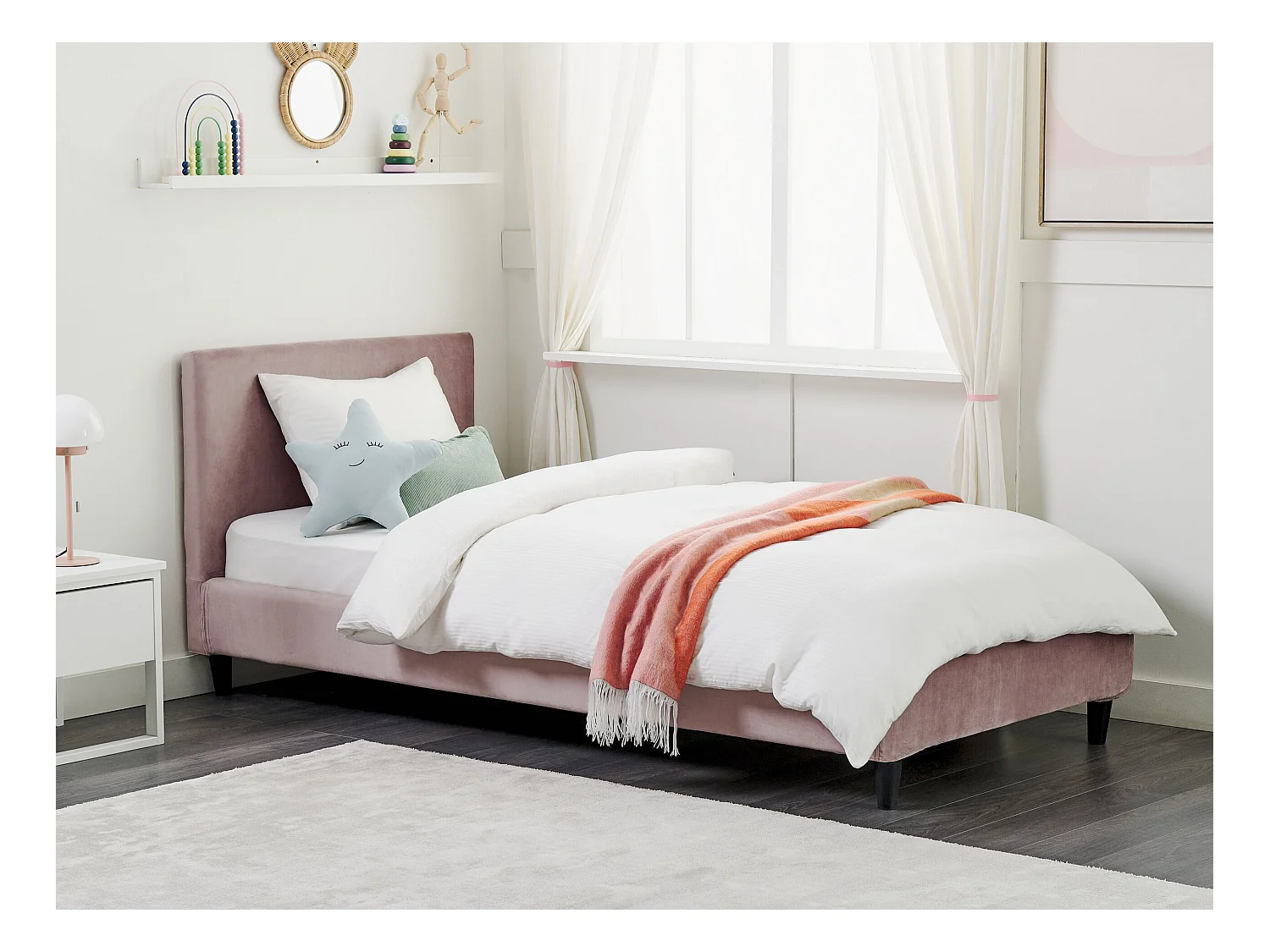 Modernes Einzelbett abnehmbarer Bettrahmenbezug Lattenrost 90 x 200 cm Samtstoff rosa Fitou