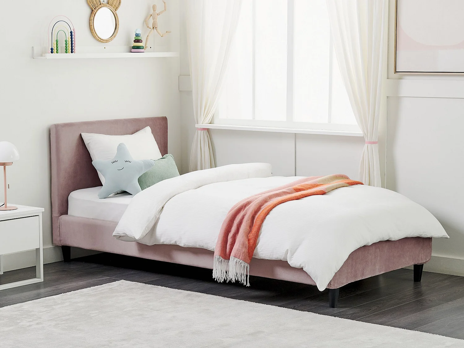 Lit simple en velours rose 90 x 200 cm FITOU