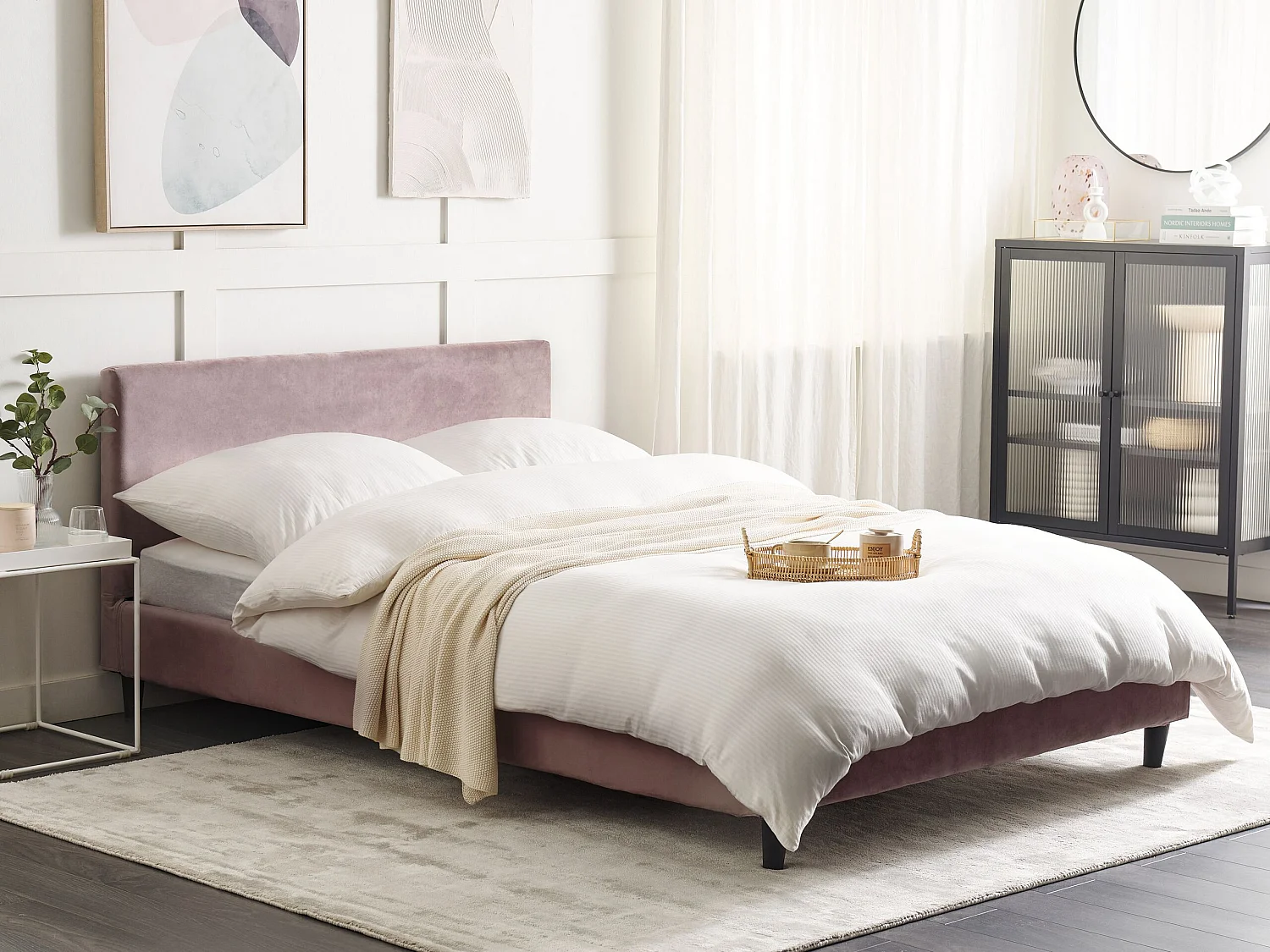 Bett mit Lattenrost Samtstoff FITOU 140 x 200 cm Rosa