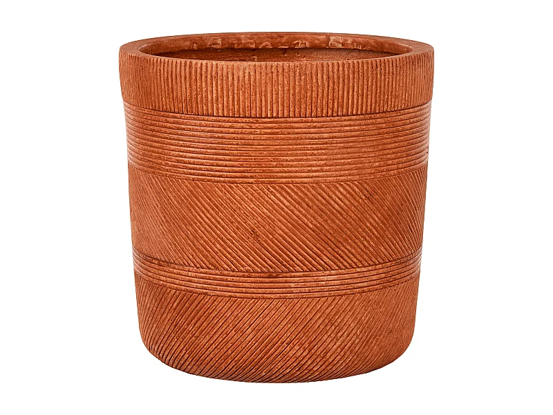 Blumentopf Ton und Glasfaser braun rund 36 x 36 x 36 cm mit Rillen modern Voula