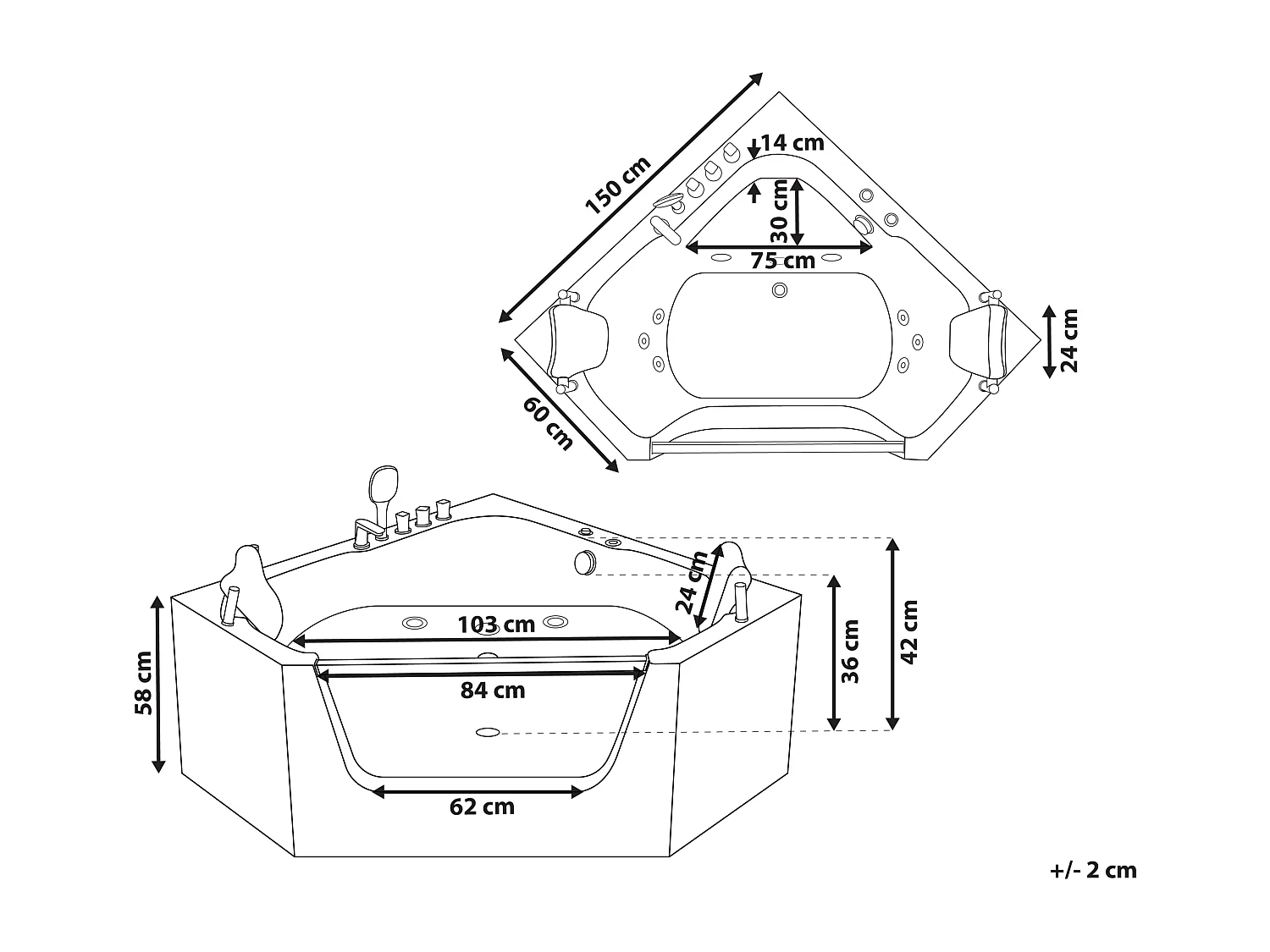 Hoek bubbelbad CANTALLA 150 x 150 cm Wit