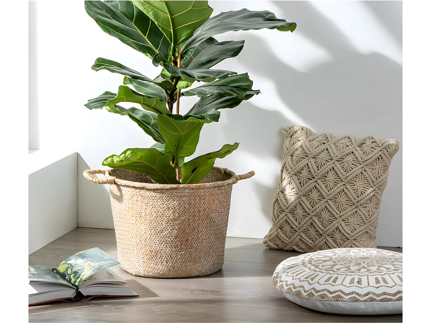 Coussin en polyester et coton coloris beige - longueur 40 x profondeur 13 x hauteur  40 cm