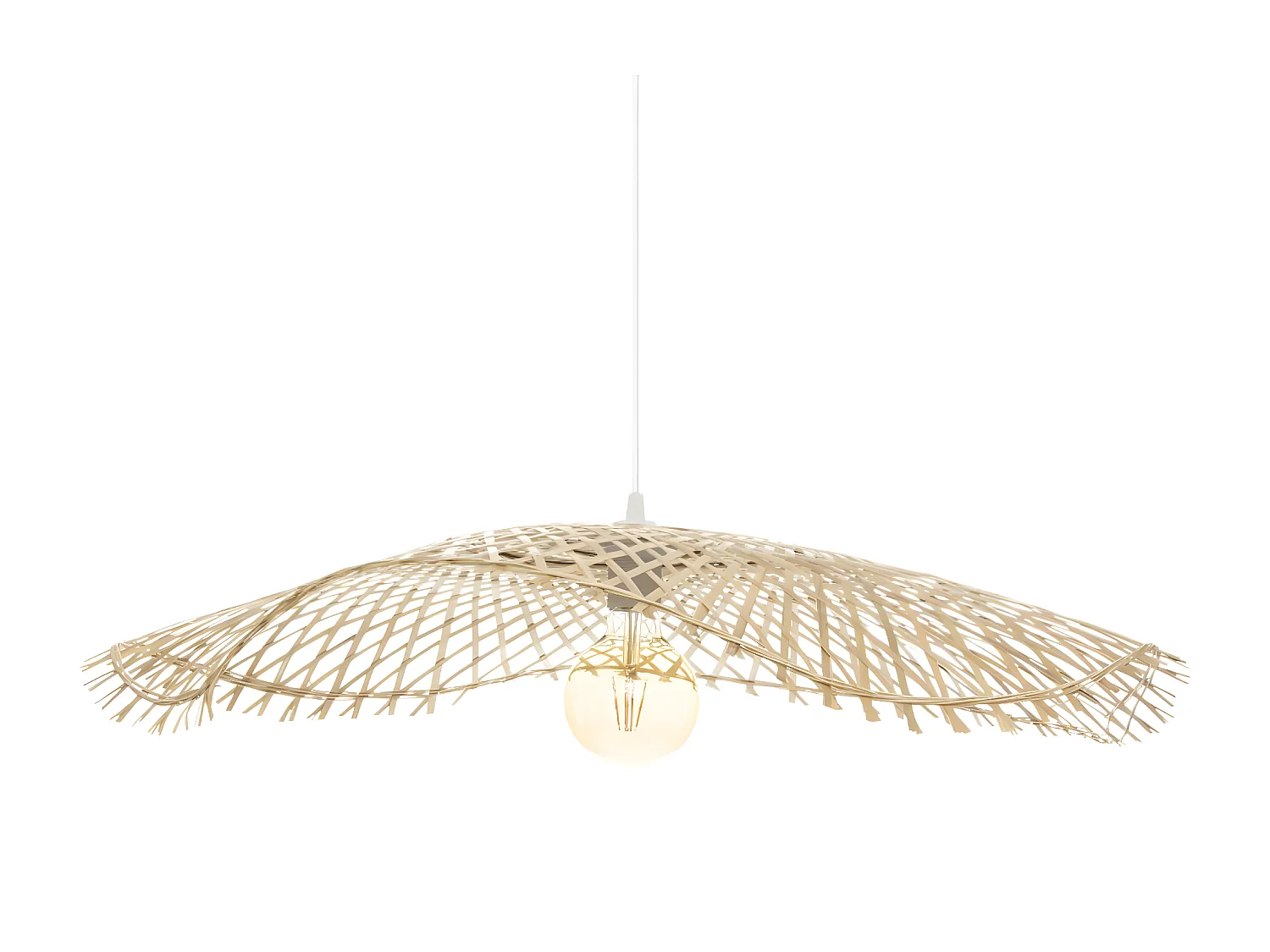 Lampe suspendue, Suspension luminaire en bambou coloris naturel  - D.  75 x H.  8  cm