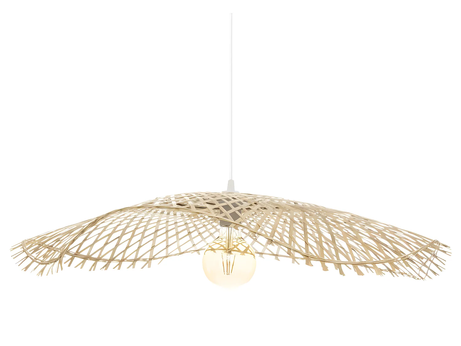 Lampe suspendue, Suspension luminaire en bambou coloris naturel  - D.  75 x H.  8  cm