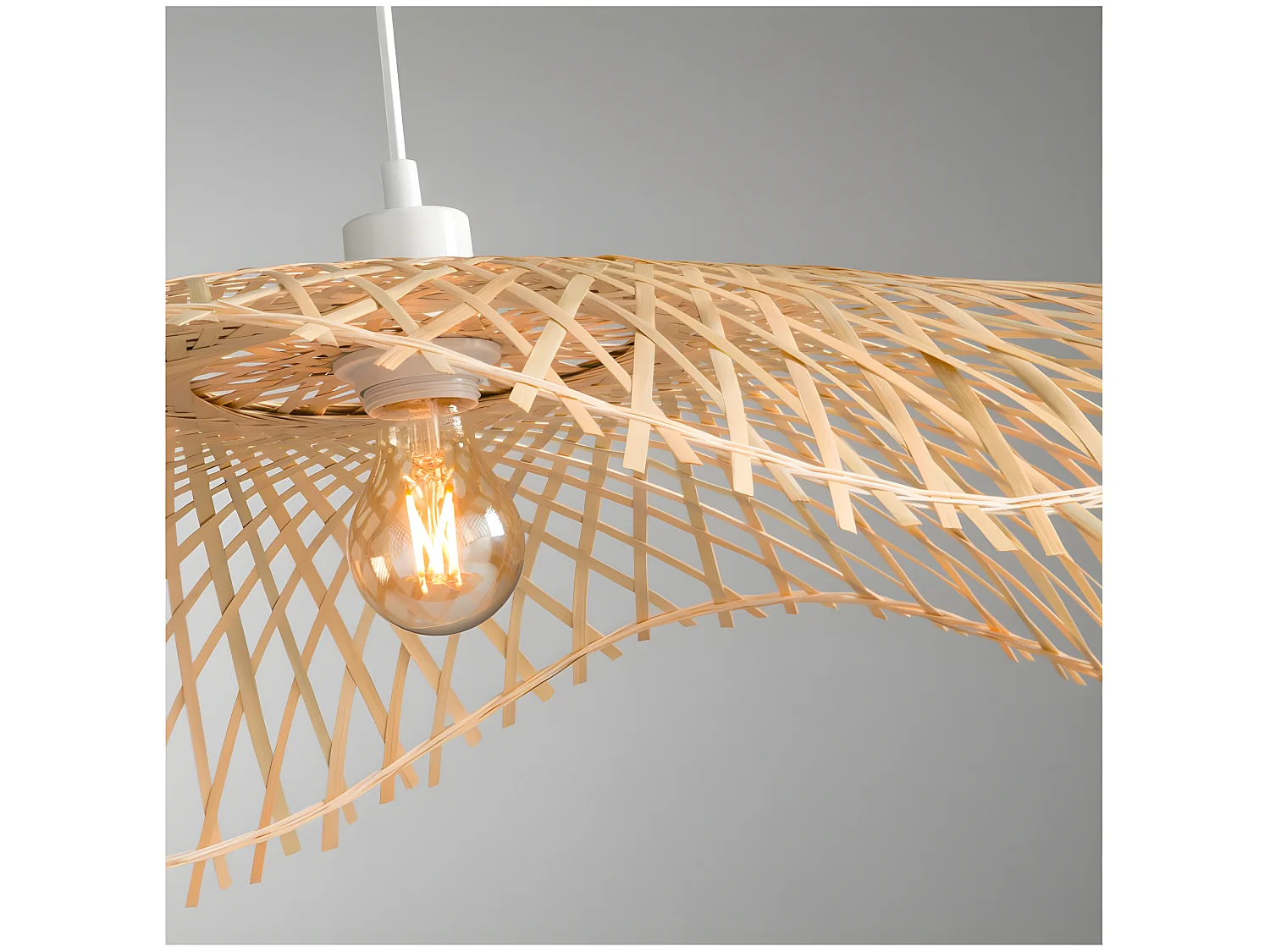 Lampe suspendue, Suspension luminaire en bambou coloris naturel  - D.  75 x H.  8  cm