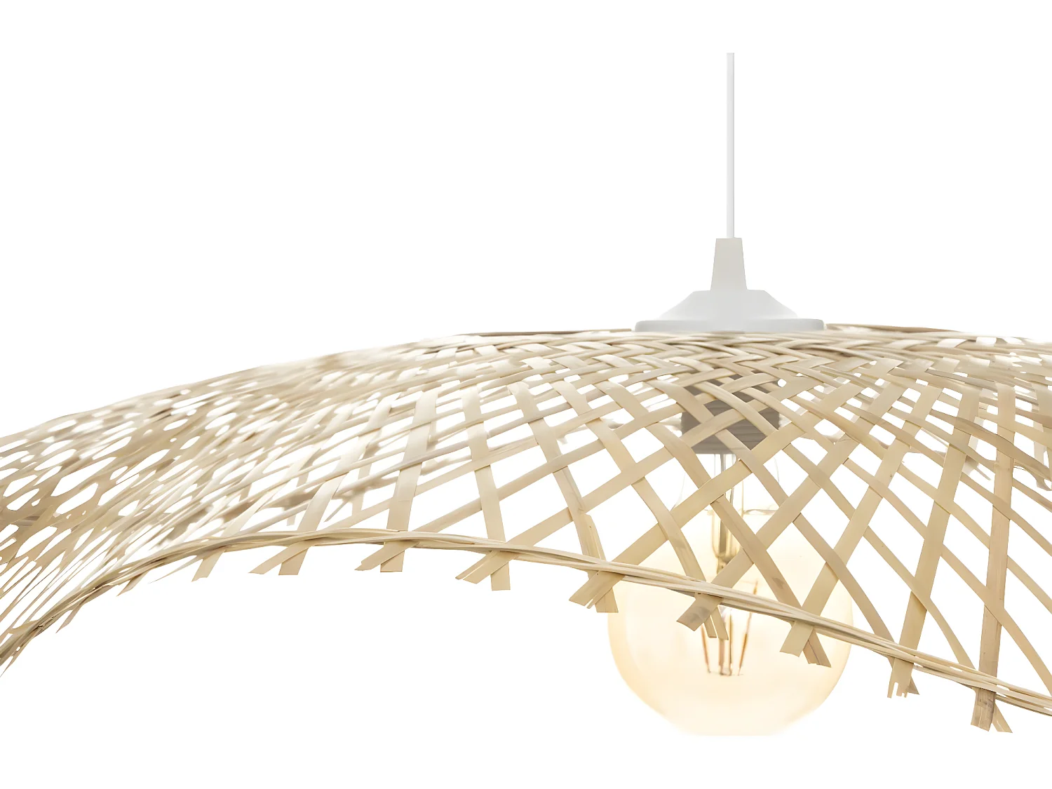Lampe suspendue, Suspension luminaire en bambou coloris naturel  - D.  75 x H.  8  cm