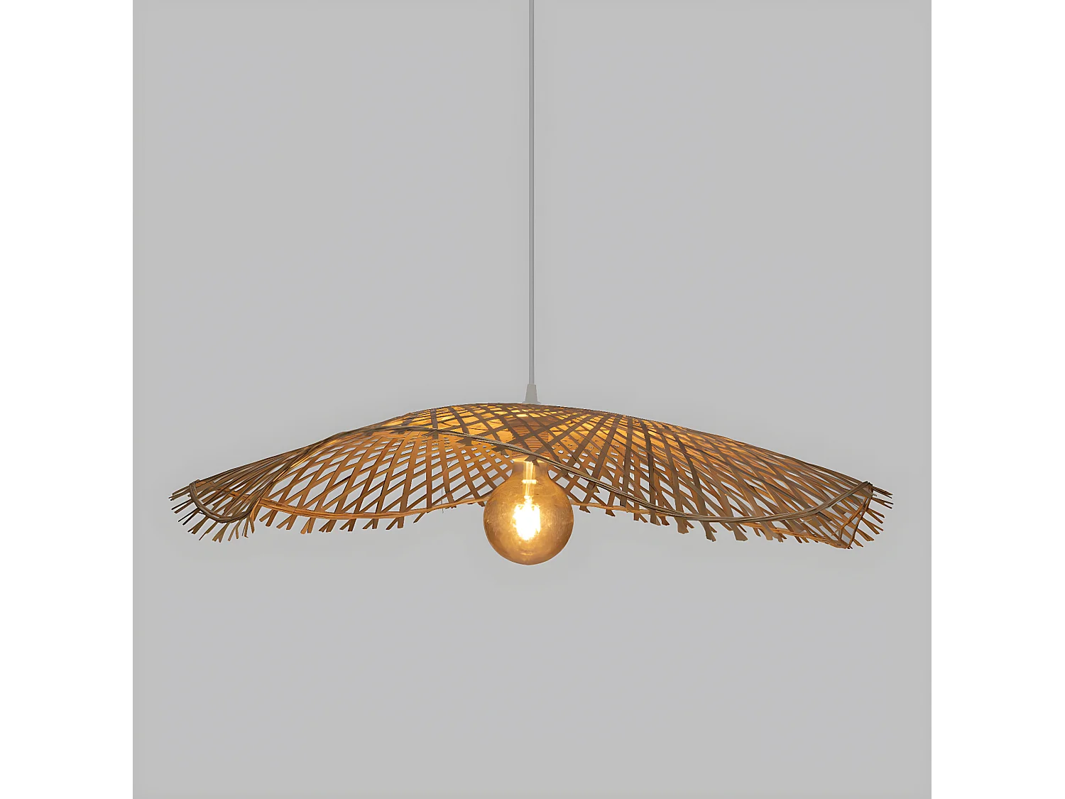 Lampe suspendue, Suspension luminaire en bambou coloris naturel  - D.  75 x H.  8  cm