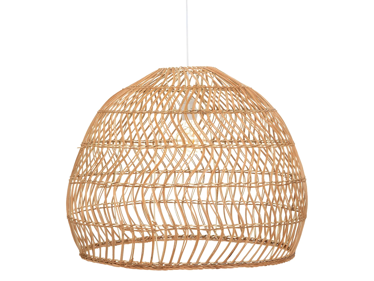 Lampe suspendue, Suspension luminaire en bois de rotin coloris beige et fer blanc