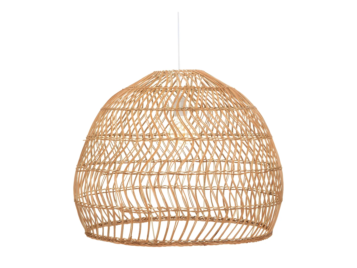 Lampe suspendue, Suspension luminaire en bois de rotin coloris beige et fer blanc